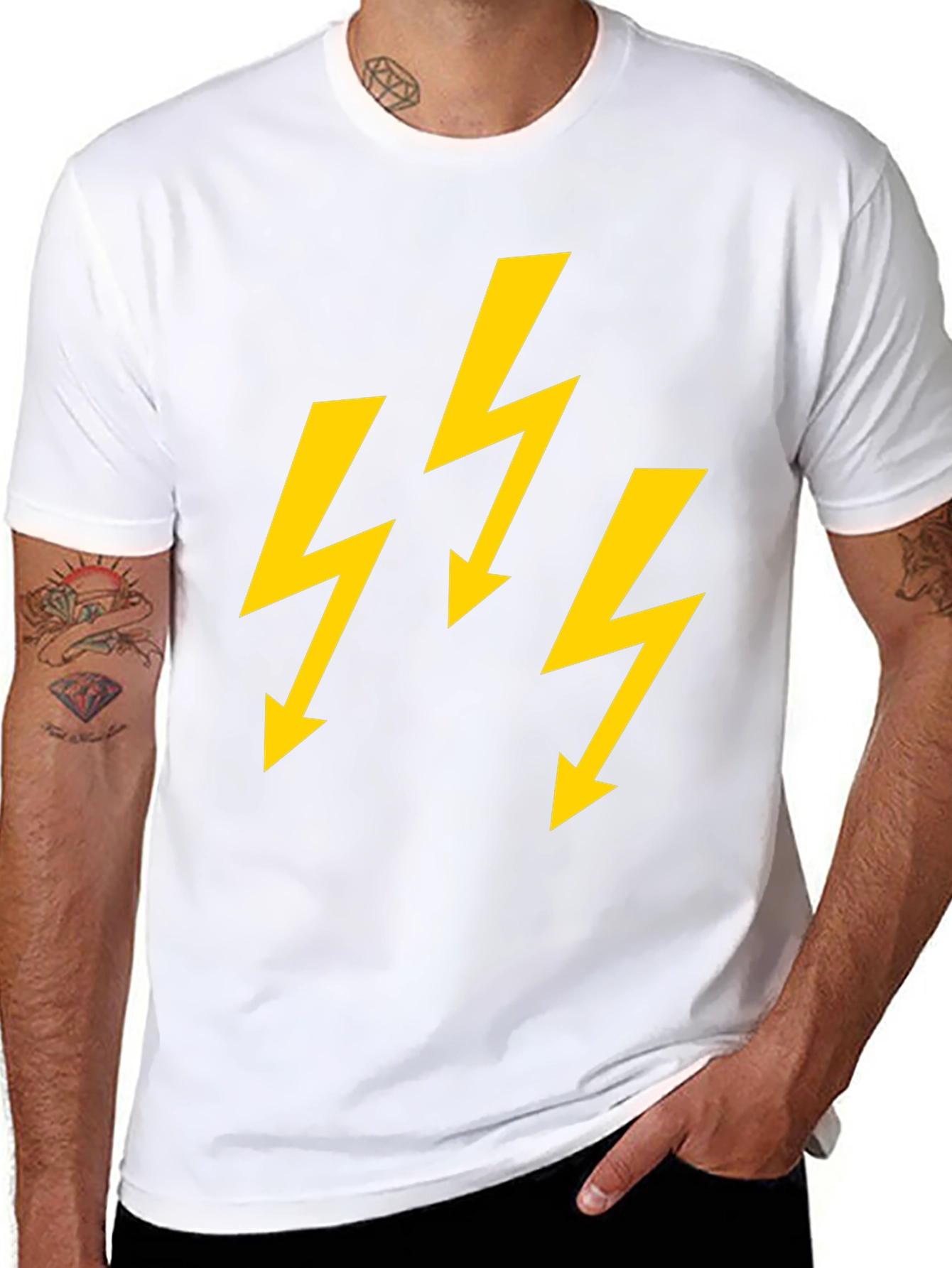 Bold Lightning Bolt Graphic Tee - Black Cotton