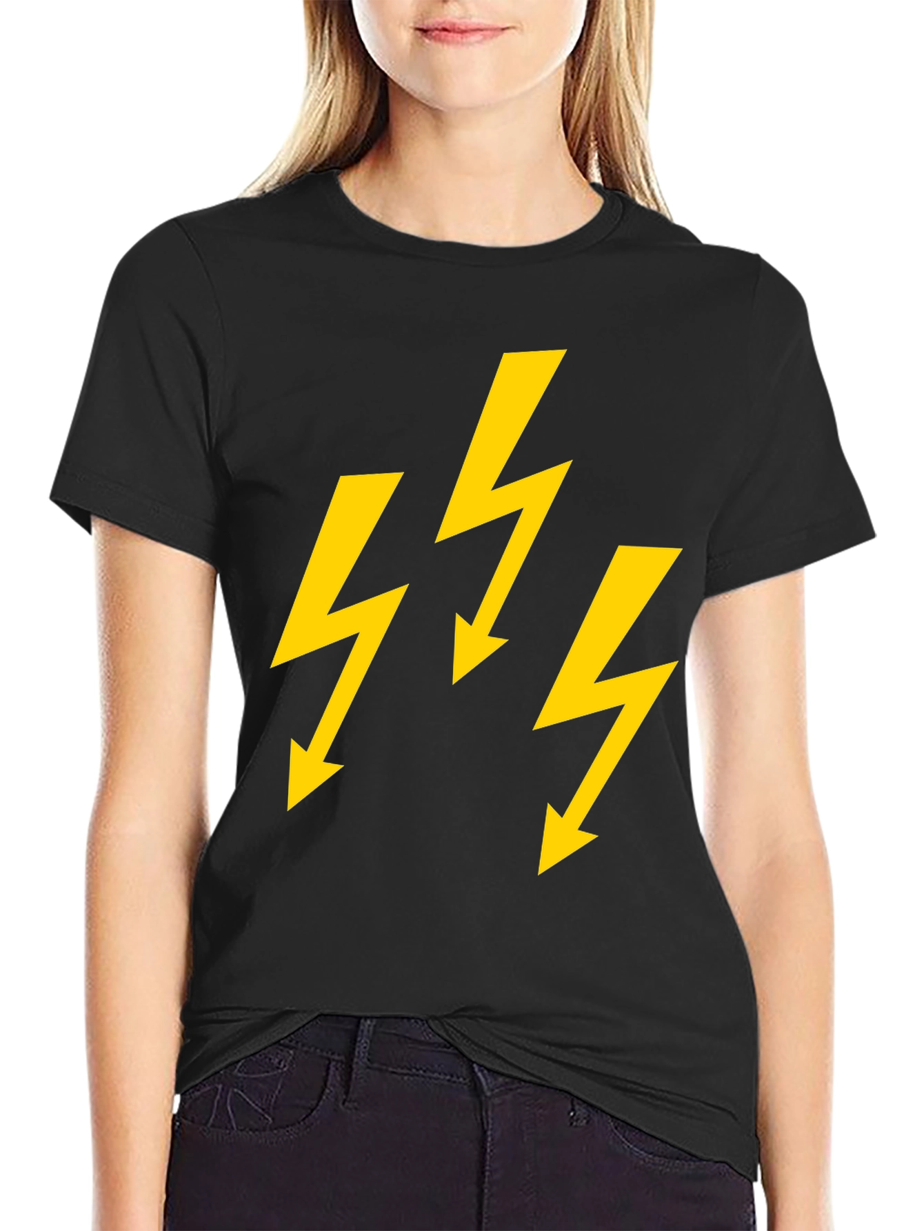 Bold Lightning Bolt Graphic Tee - Black Cotton