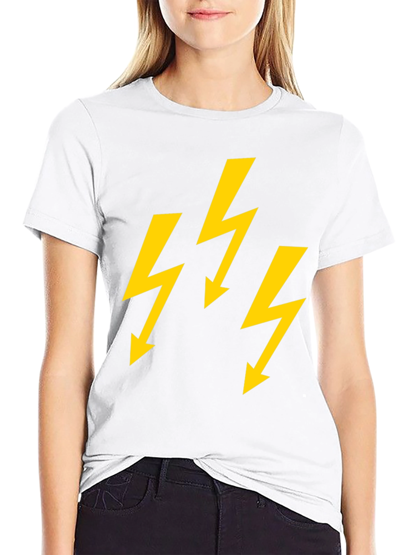 Bold Lightning Bolt Graphic Tee - Black Cotton