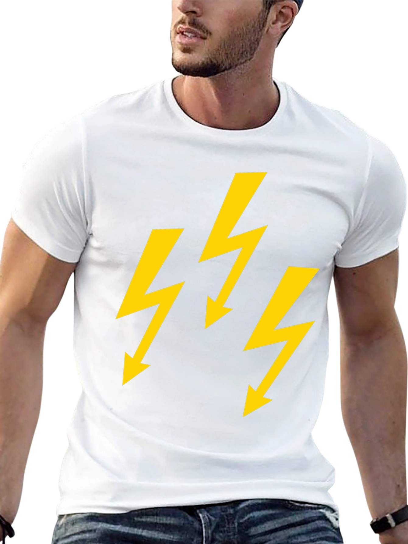 Bold Lightning Bolt Graphic Tee - Black Cotton