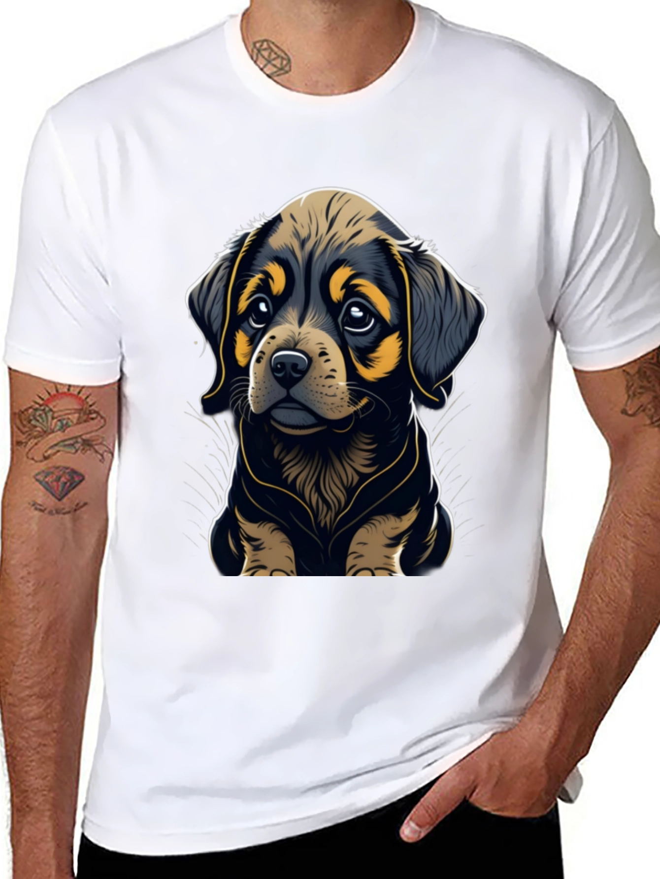 Cute Puppy Graphic Tee - Black Soft Cotton Blend
