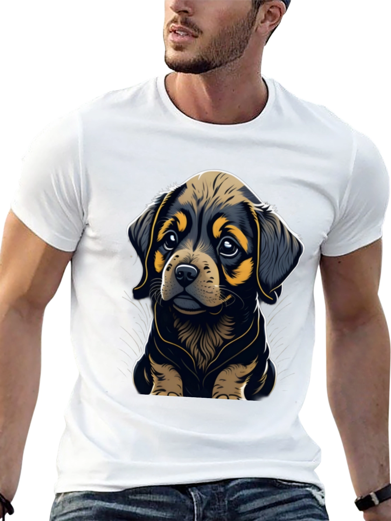 Cute Puppy Graphic Tee - Black Soft Cotton Blend