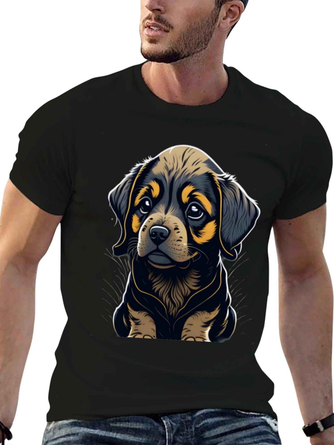 Cute Puppy Graphic Tee - Black Soft Cotton Blend