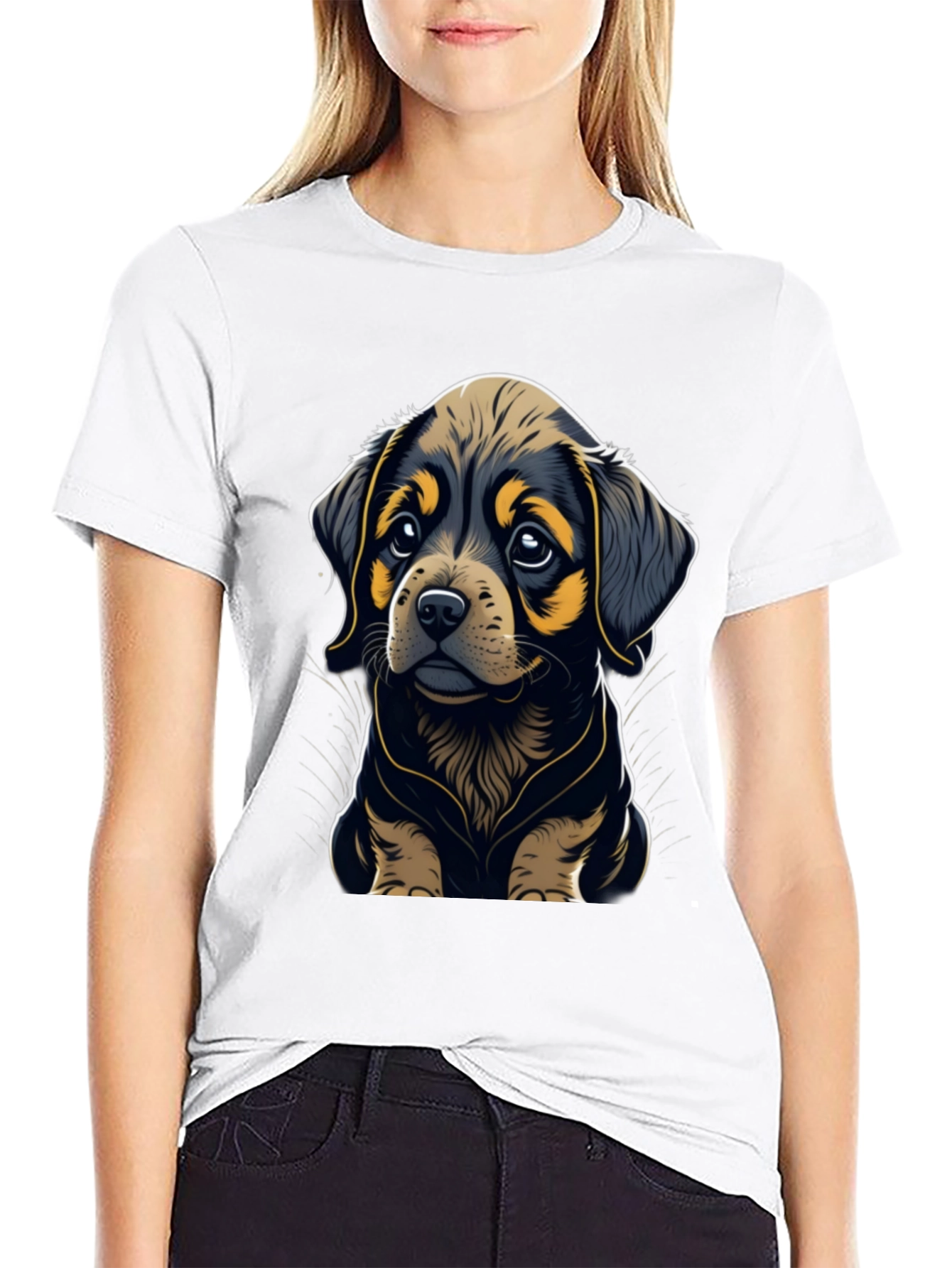 Cute Puppy Graphic Tee - Black Soft Cotton Blend