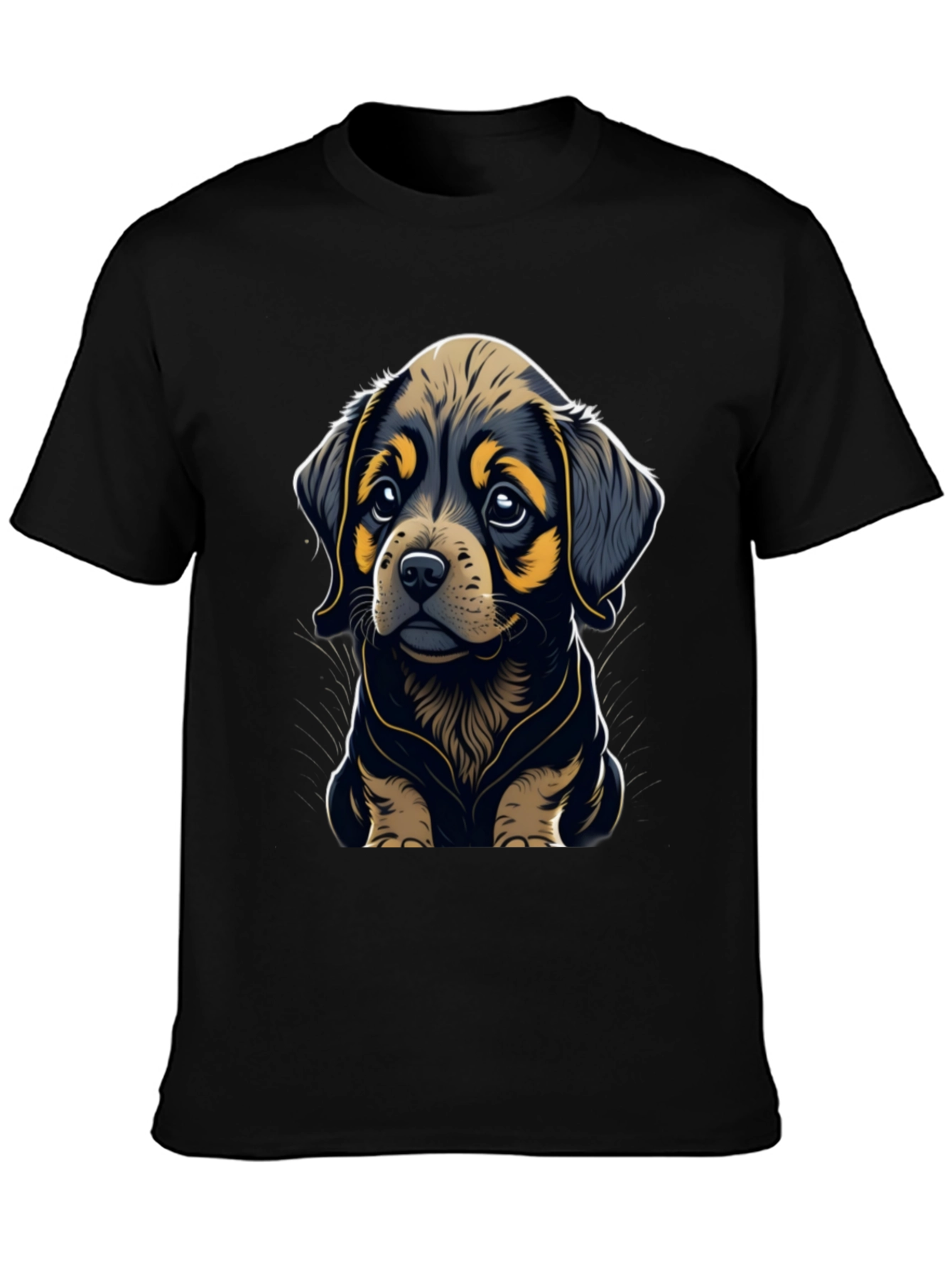 Cute Puppy Graphic Tee - Black Soft Cotton Blend