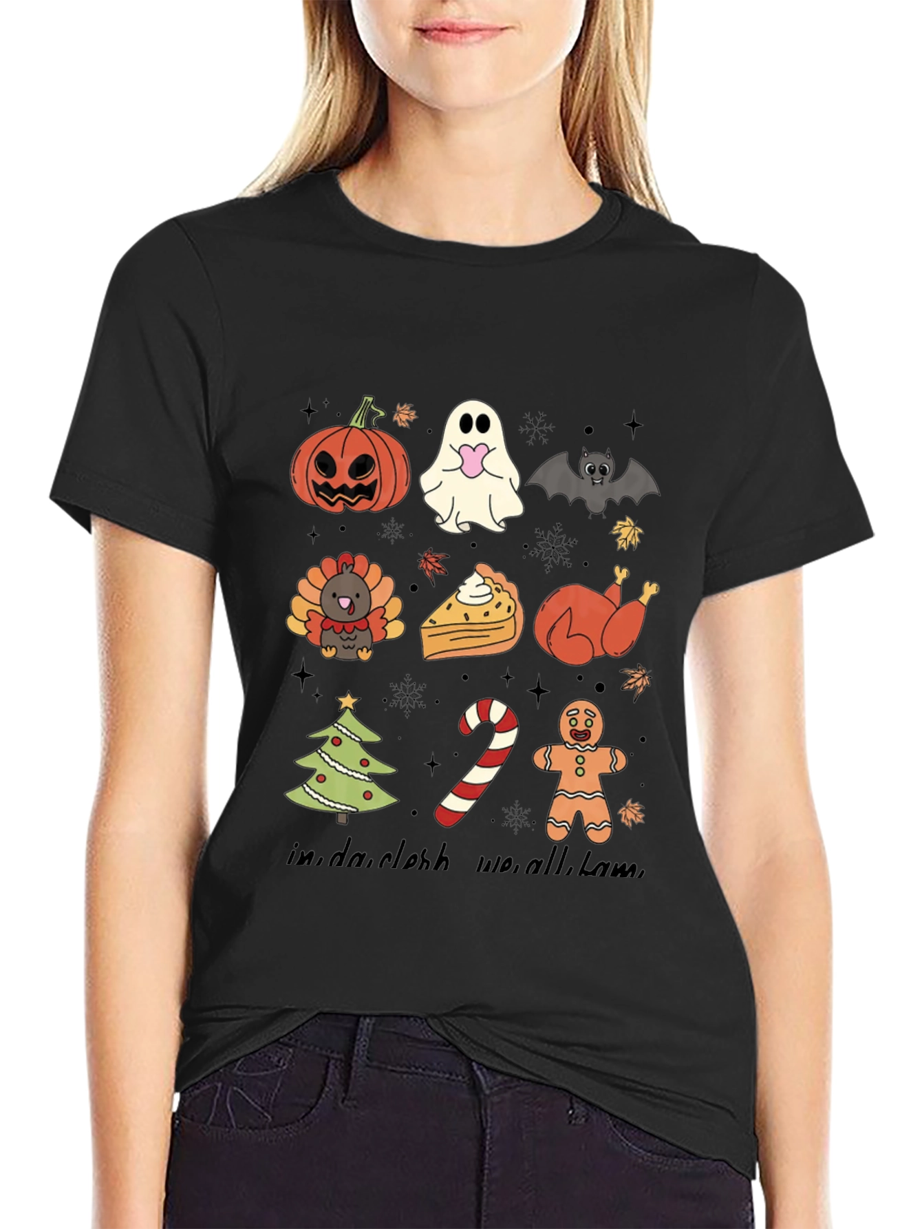 Seasonal Holiday Icons Black T-Shirt