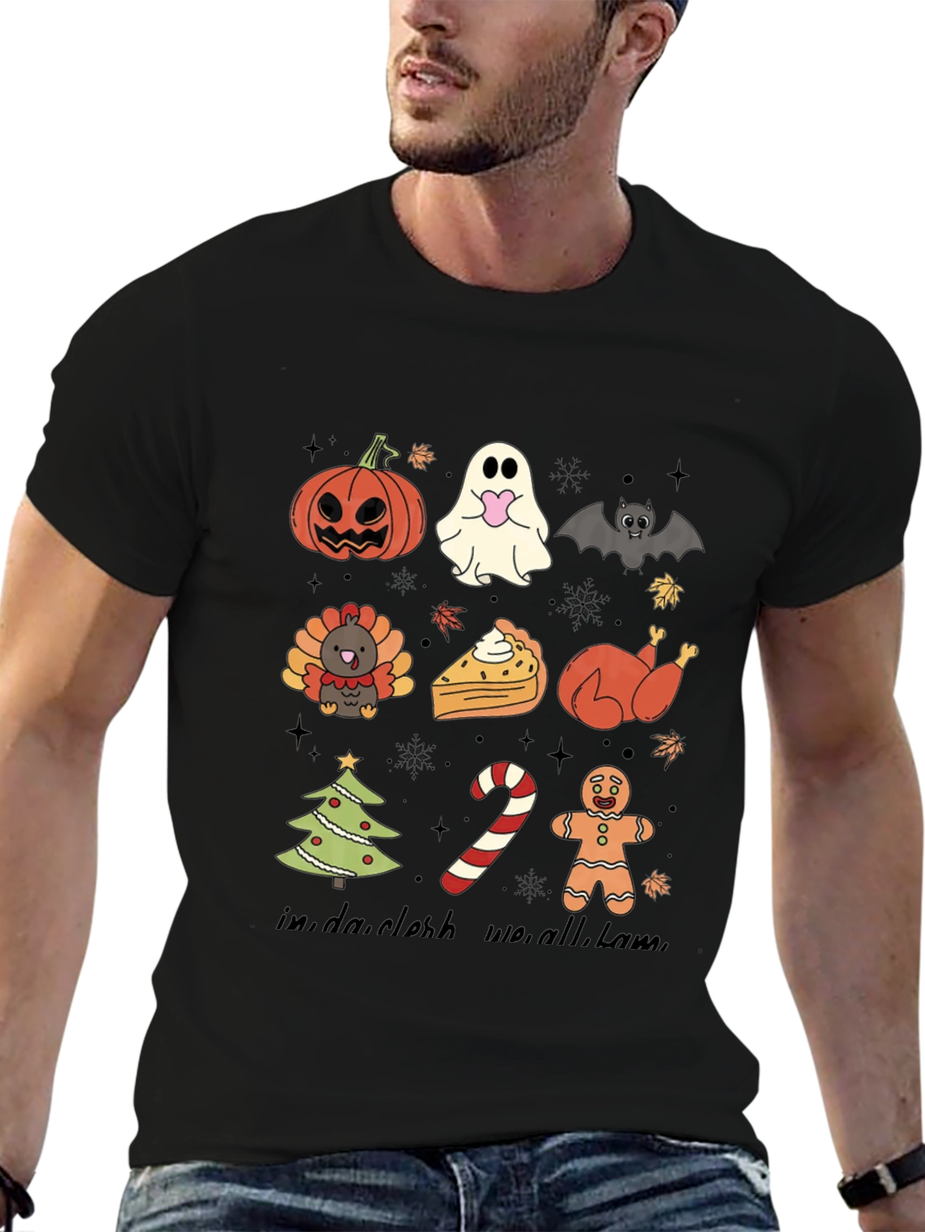Seasonal Holiday Icons Black T-Shirt