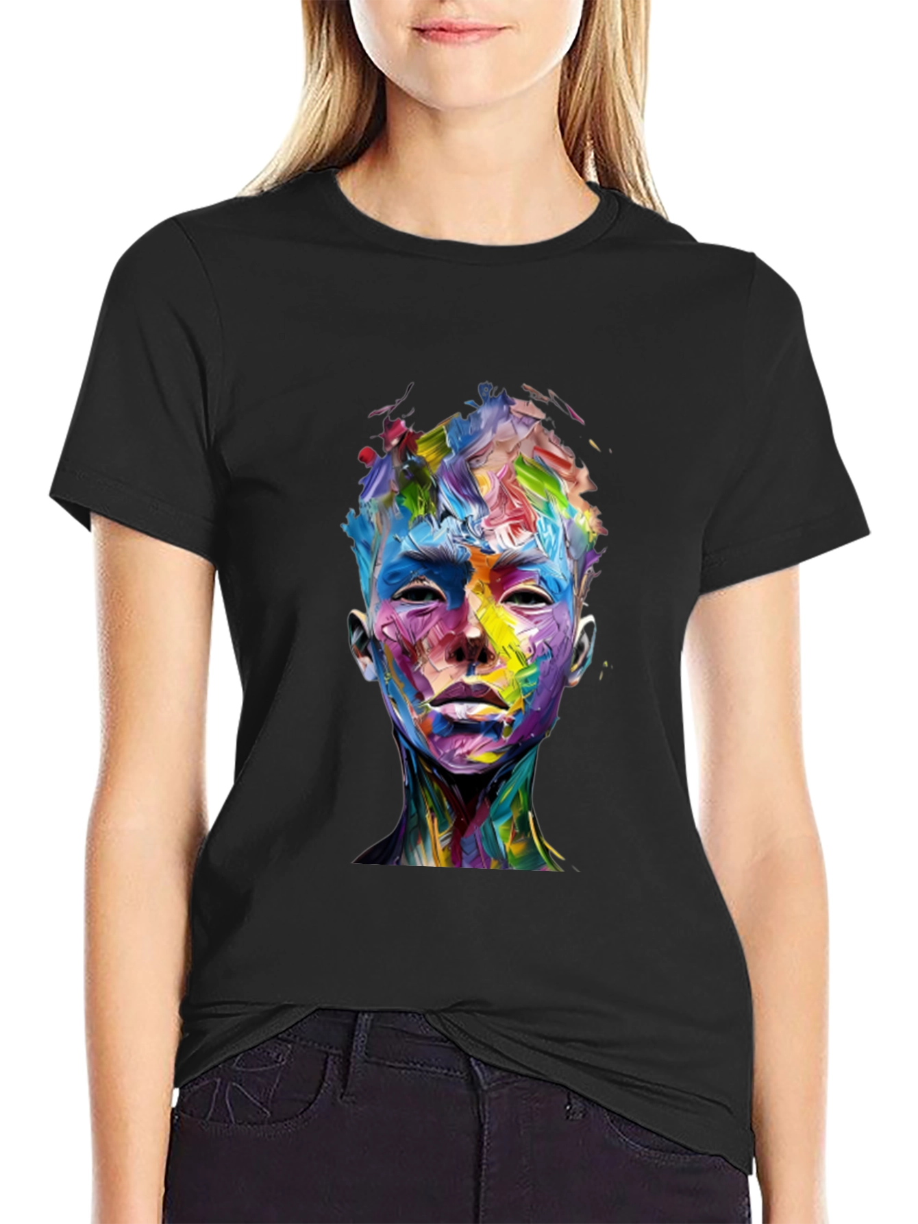Abstract Art Face Graphic Black T-Shirt
