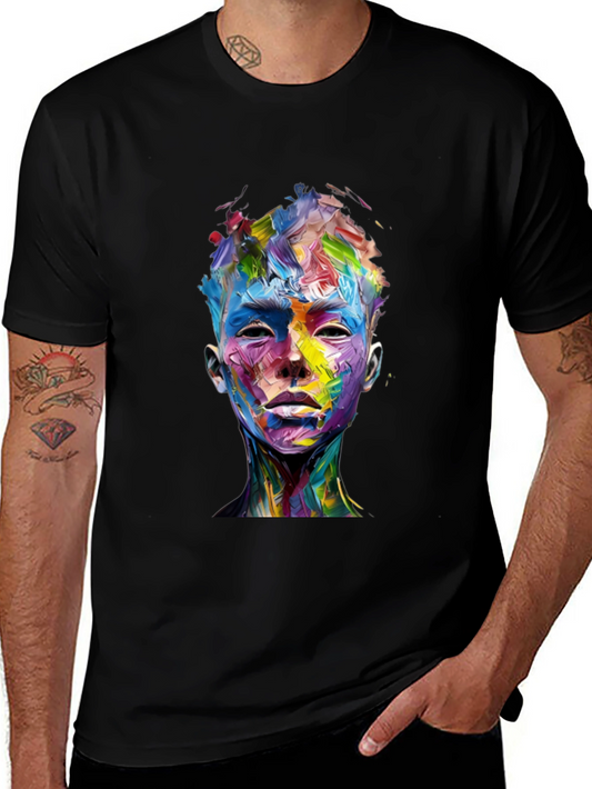 Abstract Art Face Graphic Black T-Shirt