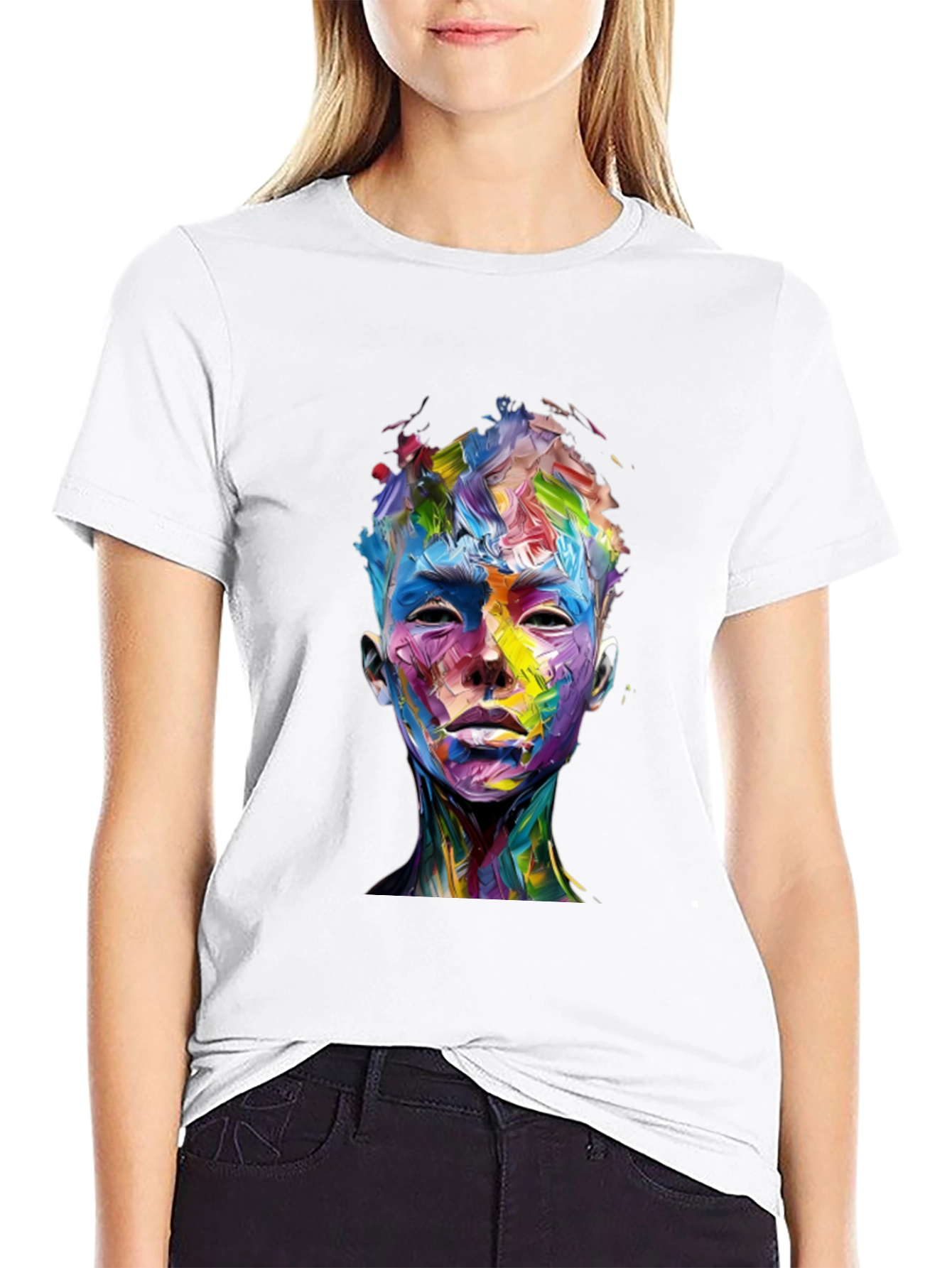 Abstract Art Face Graphic Black T-Shirt