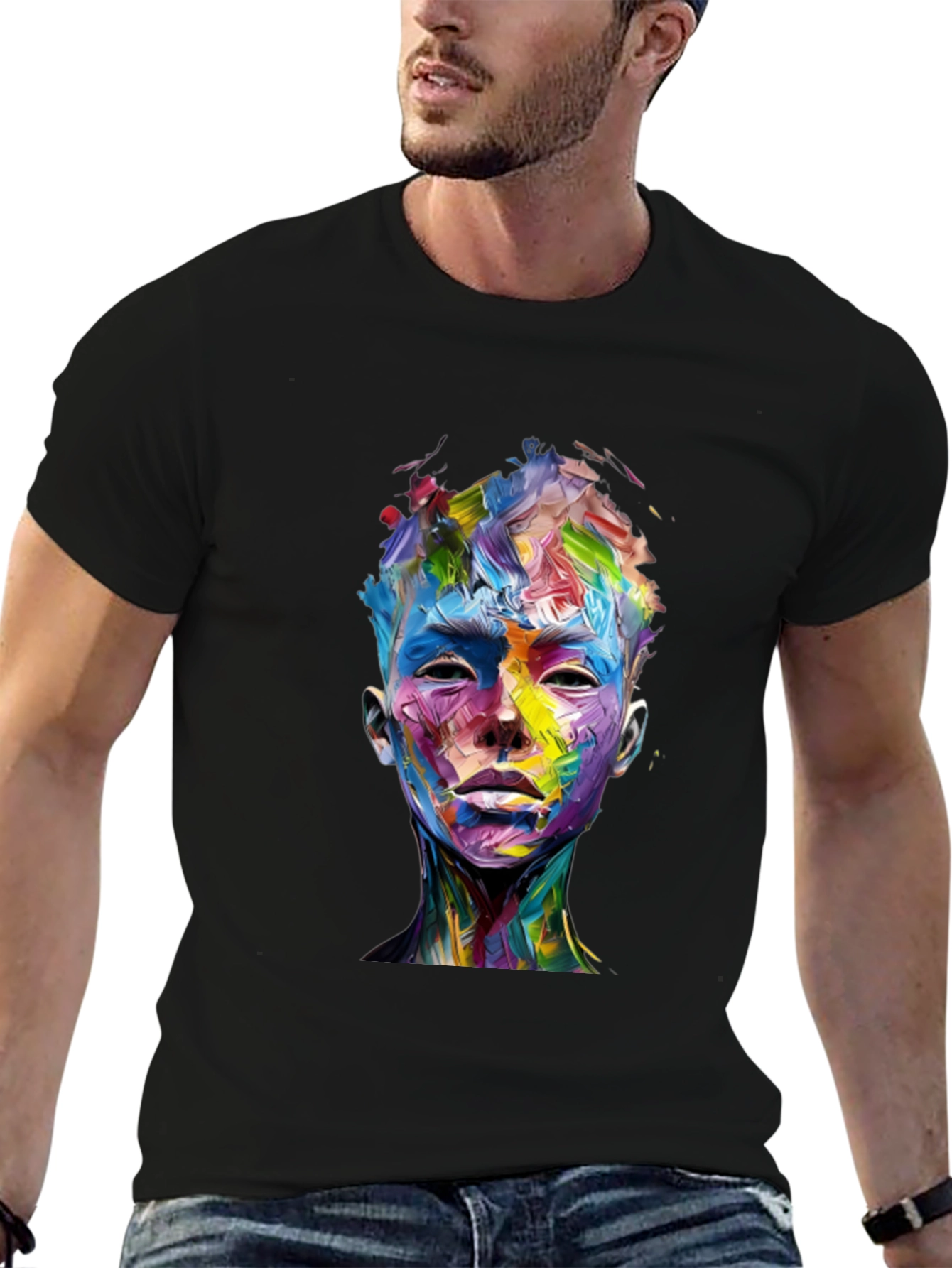 Abstract Art Face Graphic Black T-Shirt