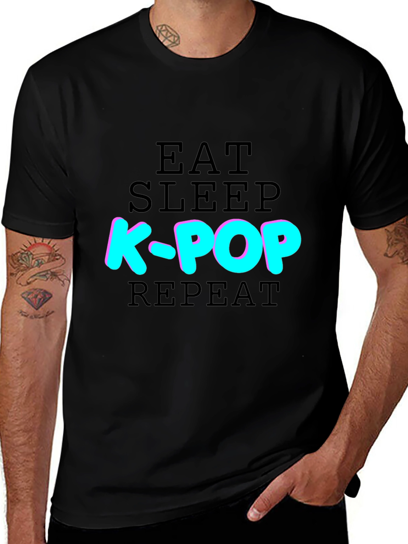 Eat Sleep K-Pop Repeat T-Shirt - Black