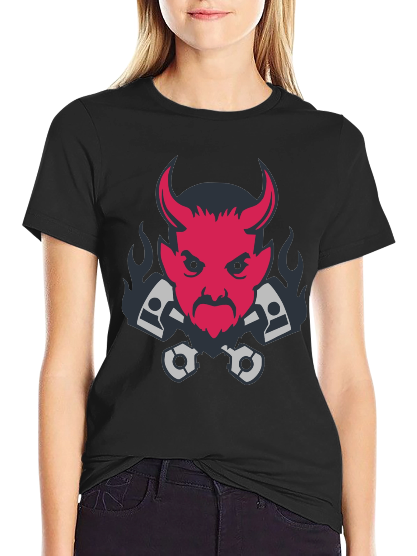Devil & Pistons Graphic Tee - Black Cotton T-Shirt