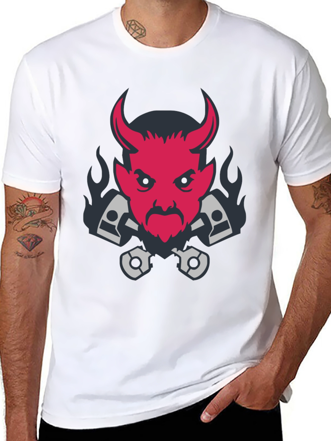Devil & Pistons Graphic Tee - Black Cotton T-Shirt