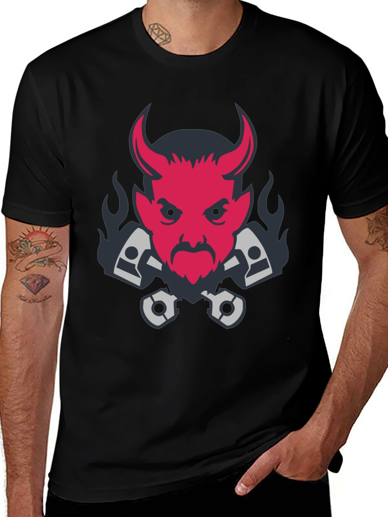 Devil & Pistons Graphic Tee - Black Cotton T-Shirt