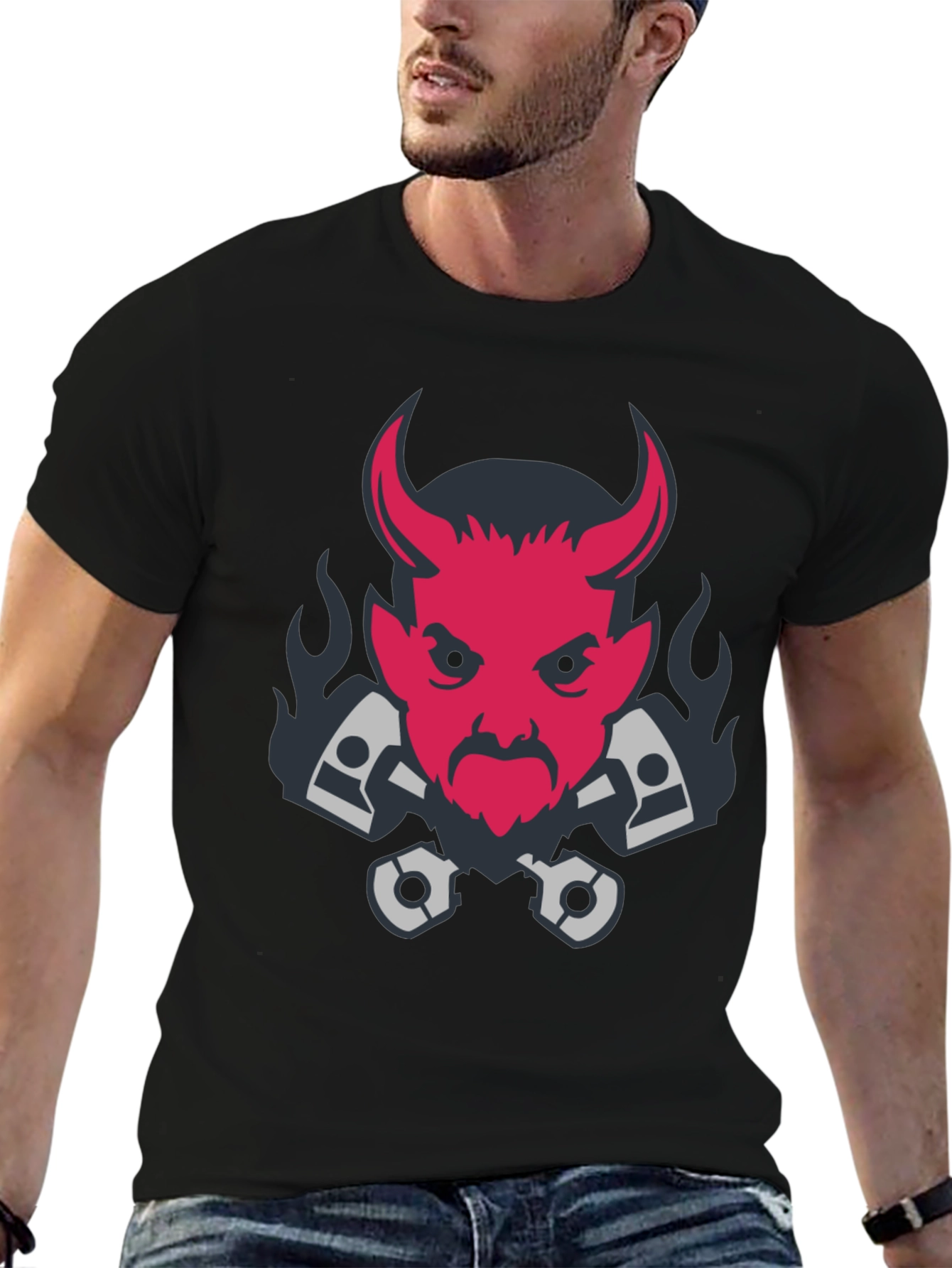 Devil & Pistons Graphic Tee - Black Cotton T-Shirt