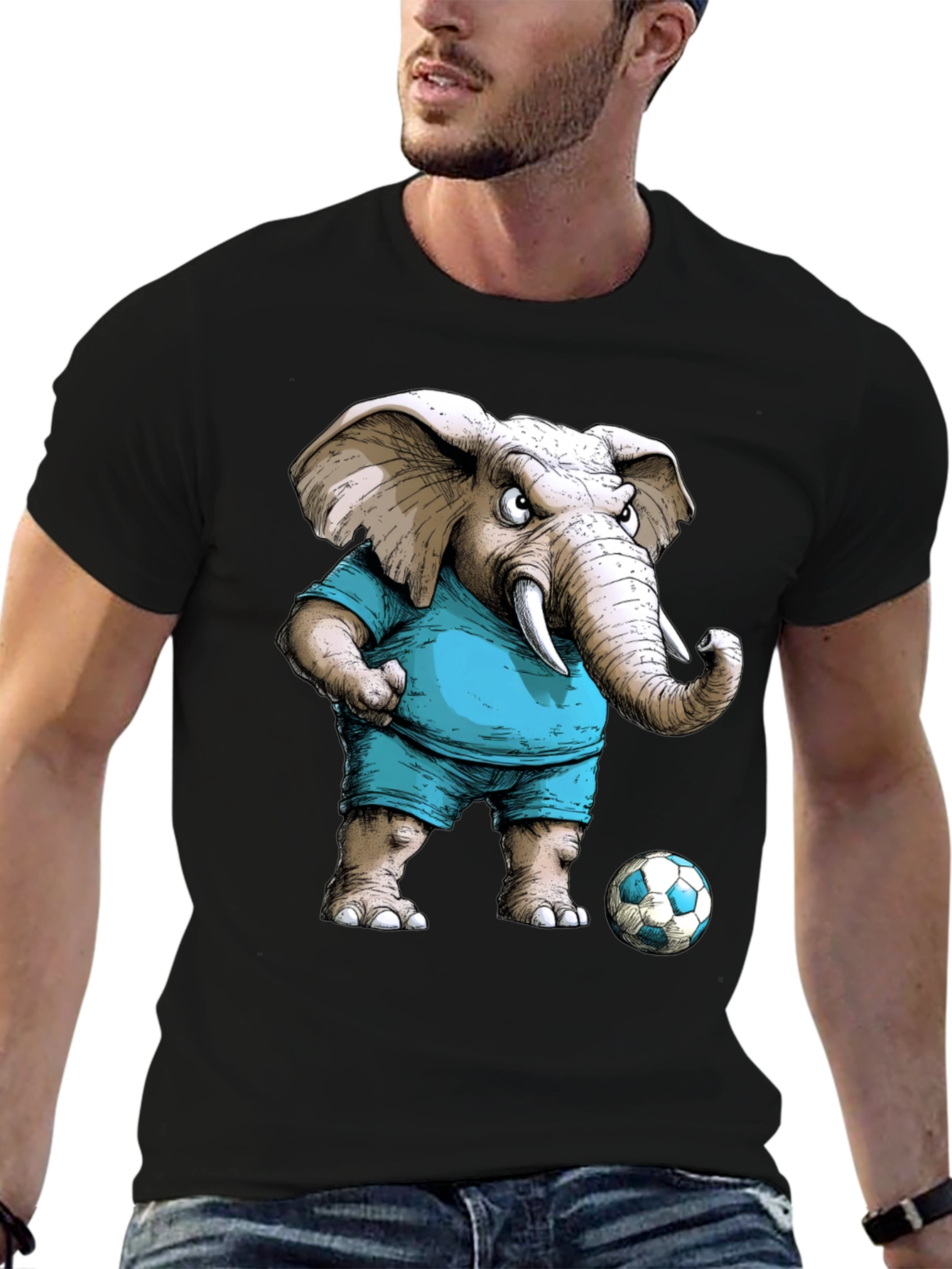 Elephant Soccer Player Graphic Tee - Unique Design