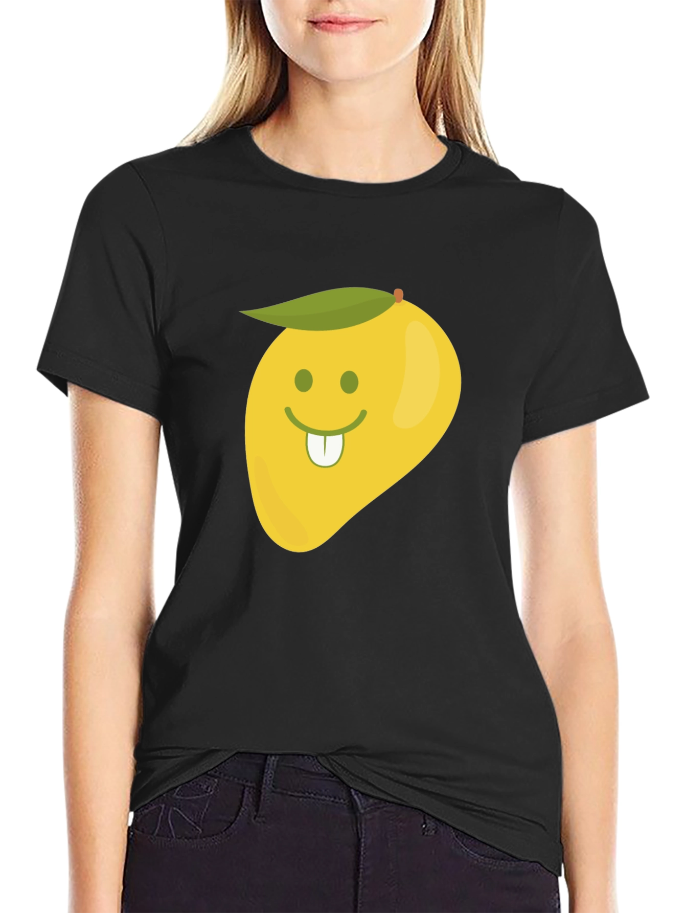 Funny Mango Face Graphic Black T-Shirt