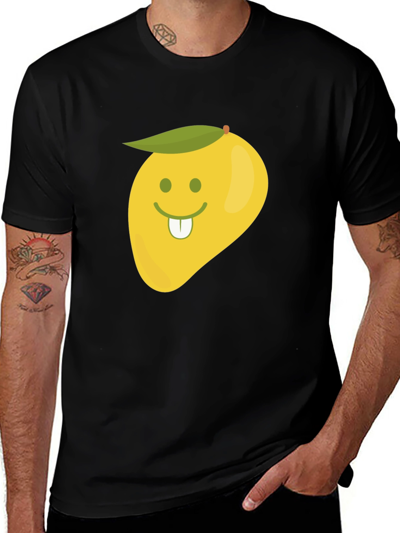 Funny Mango Face Graphic Black T-Shirt