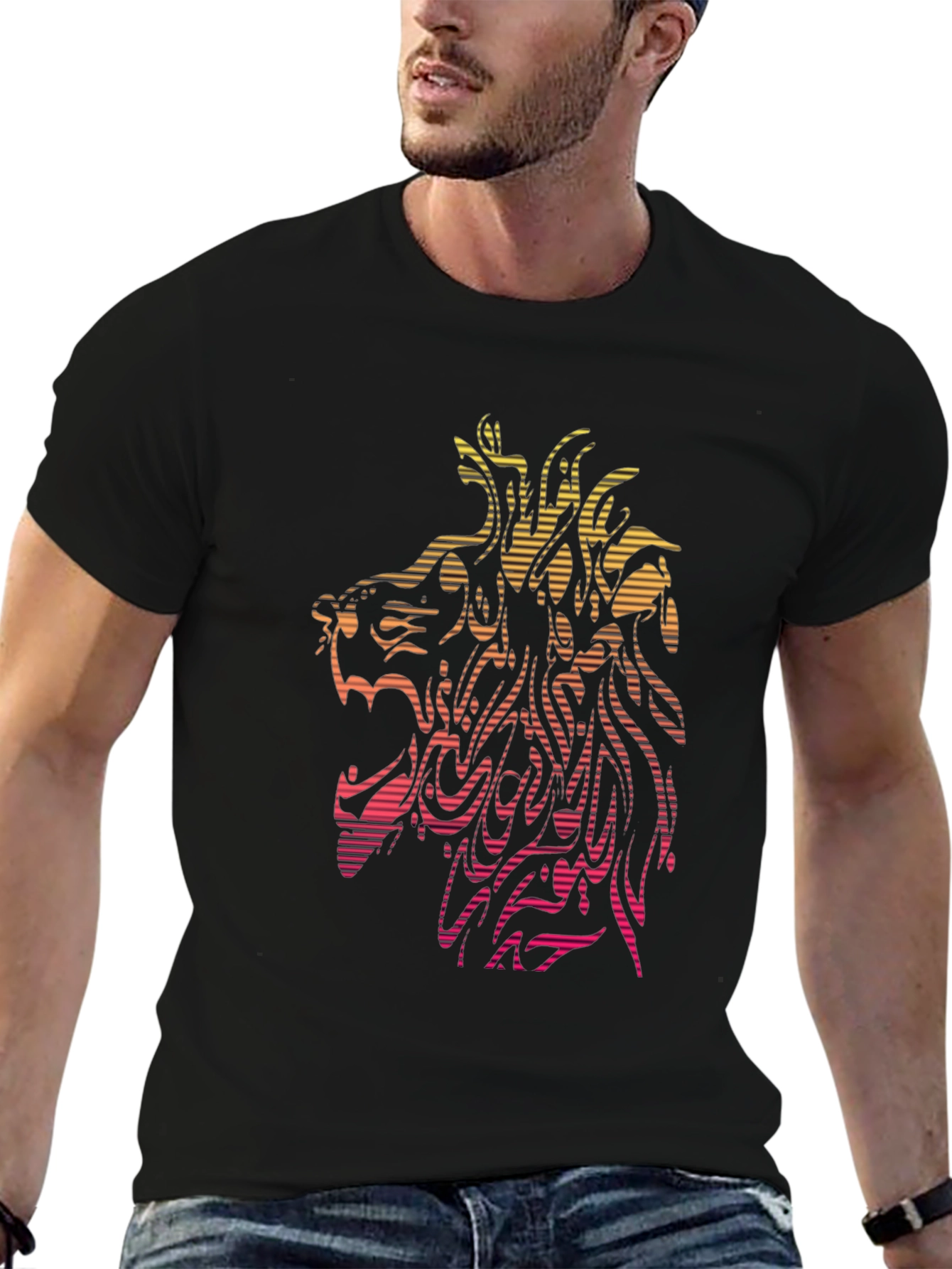 Lion Graphic Tee - Abstract Design