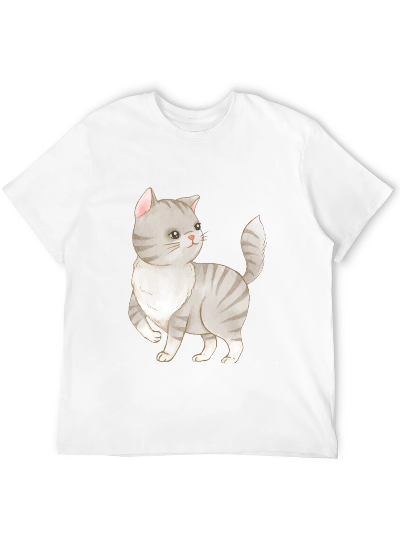 Cute Cat Graphic Tee - Black Cotton T-Shirt