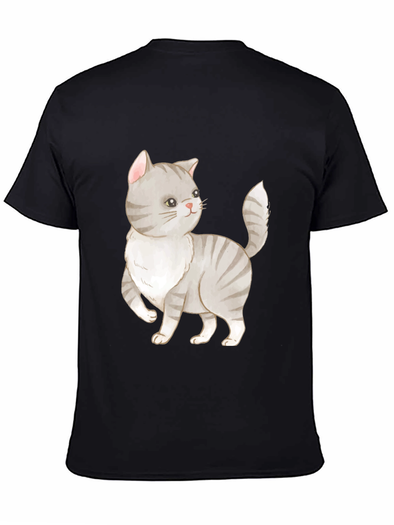 Cute Cat Graphic Tee - Black Cotton T-Shirt