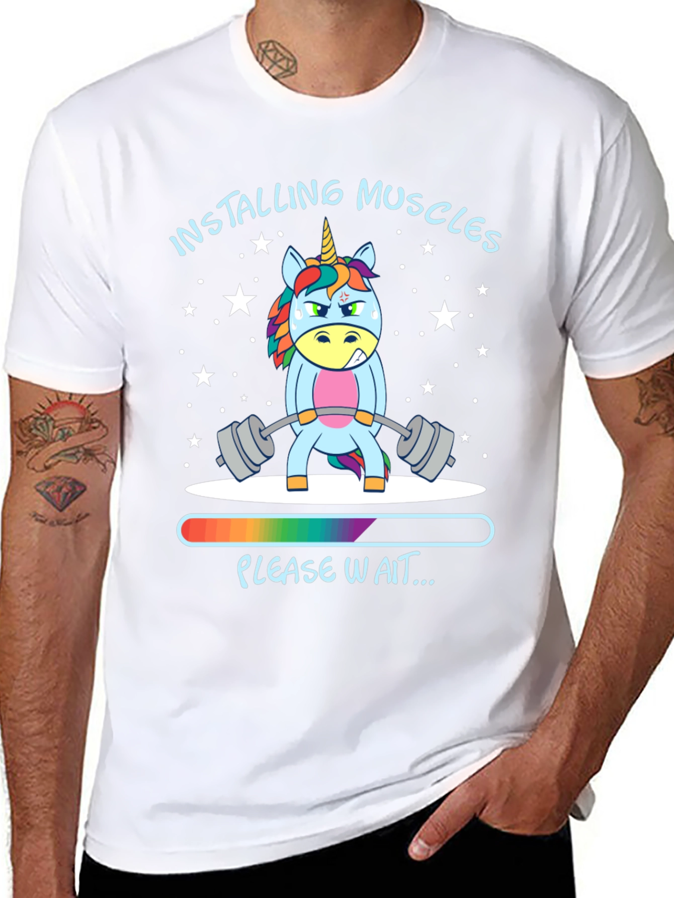 Installing Muscles Unicorn Black T-Shirt
