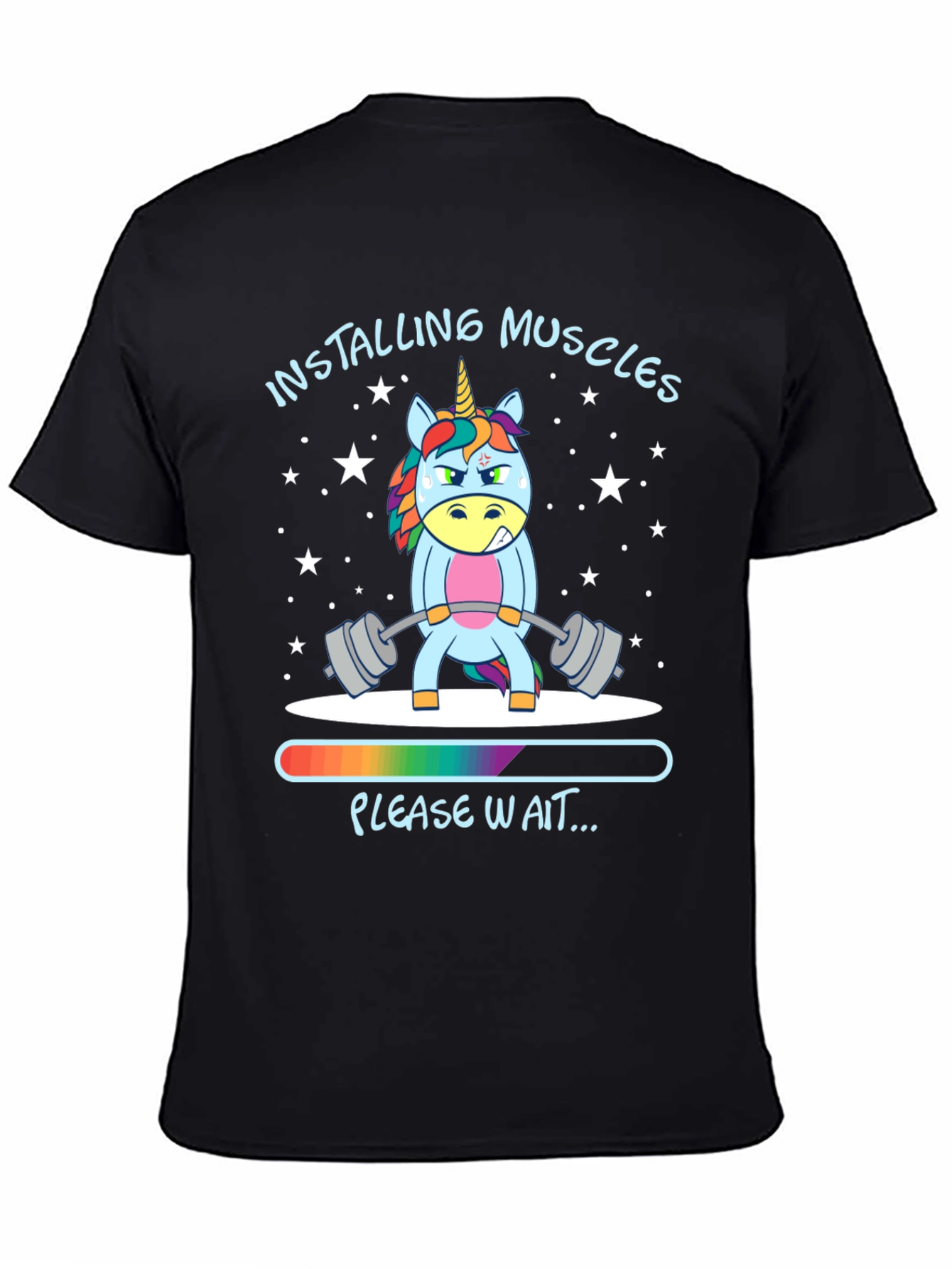 Installing Muscles Unicorn Black T-Shirt