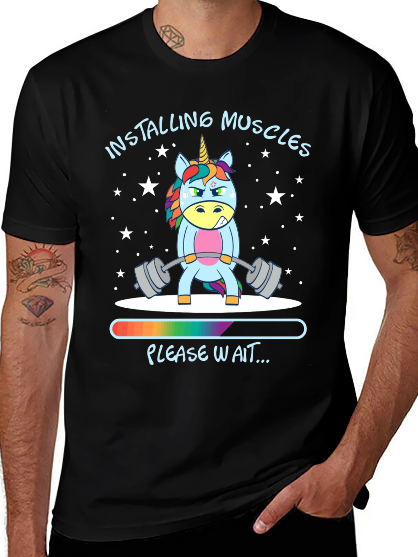 Installing Muscles Unicorn Black T-Shirt