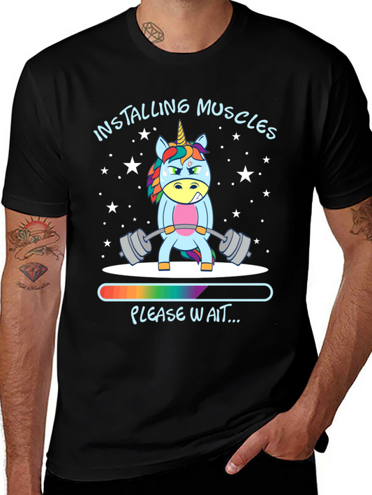 Installing Muscles Unicorn Black T-Shirt