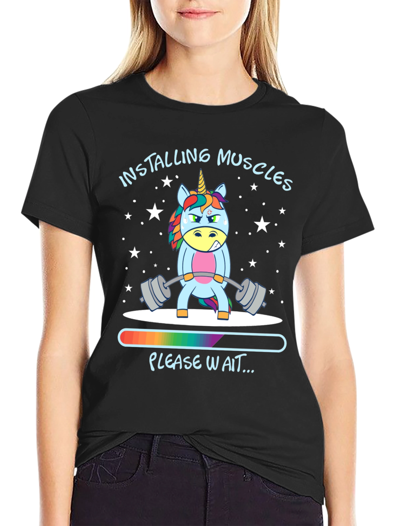 Installing Muscles Unicorn Black T-Shirt