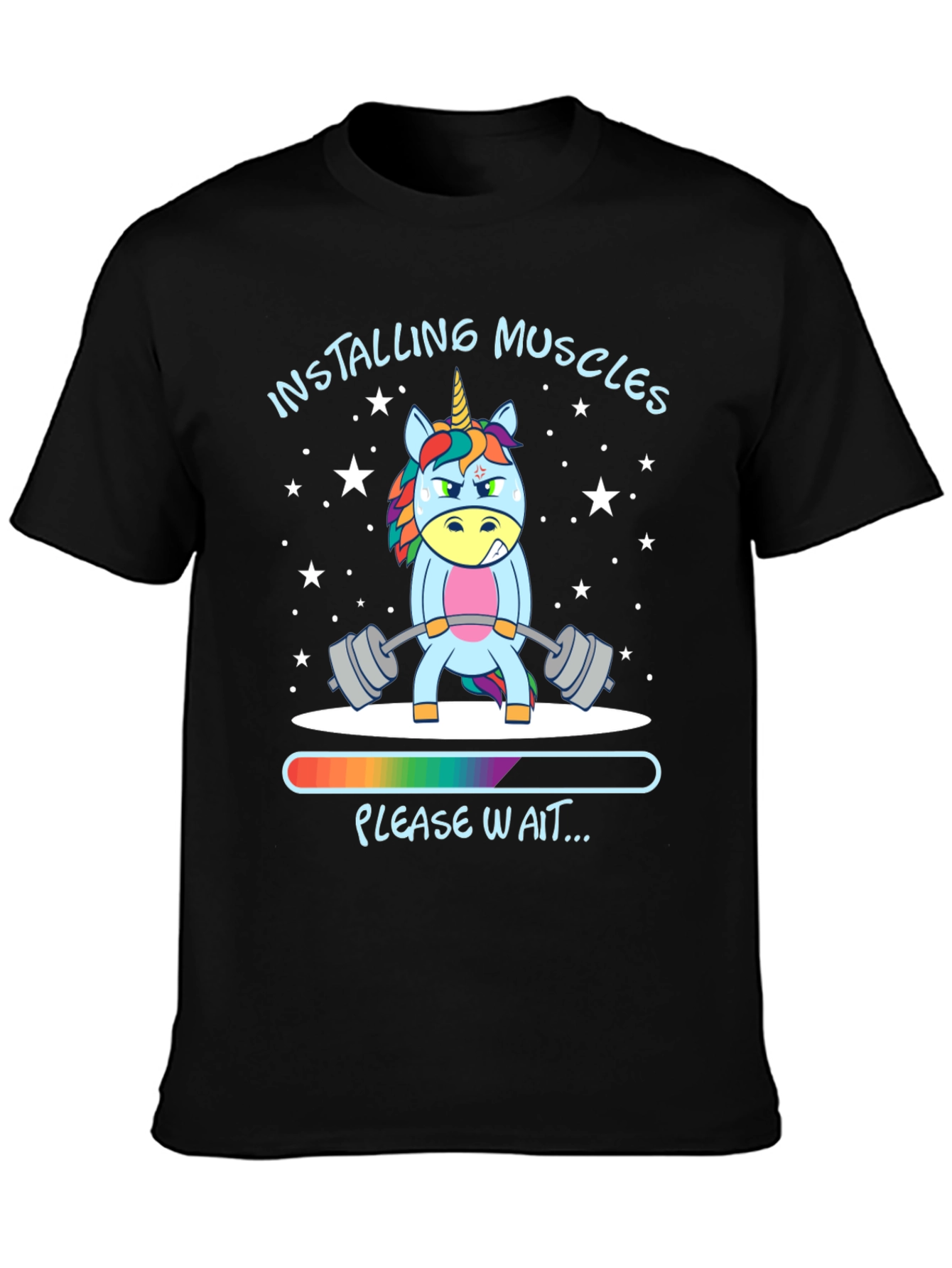 Installing Muscles Unicorn Black T-Shirt