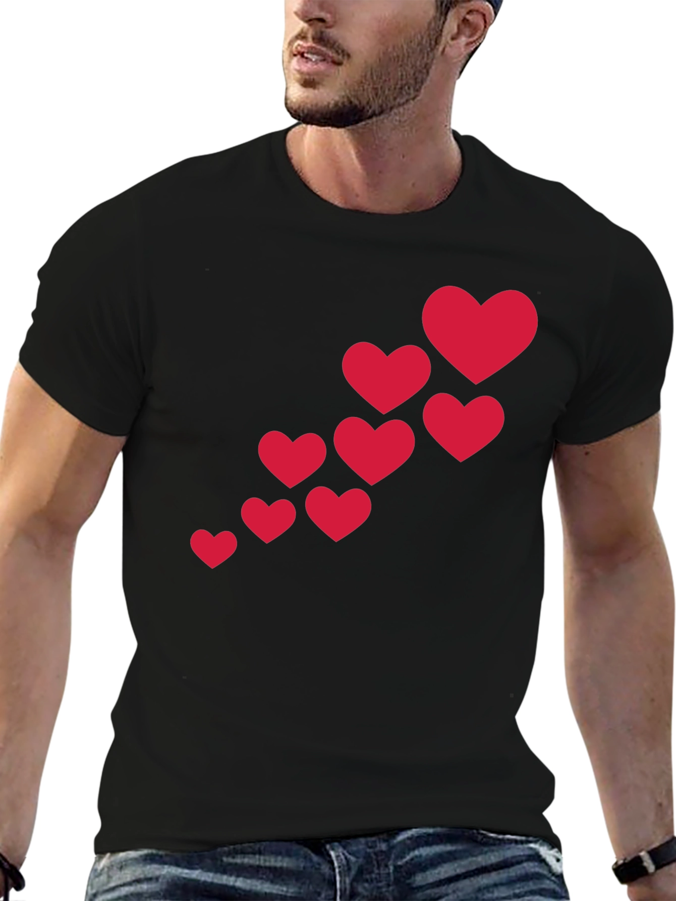 Heart Cascade Black T-Shirt