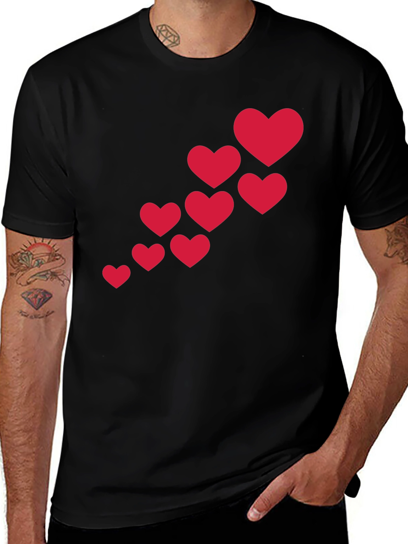 Heart Cascade Black T-Shirt