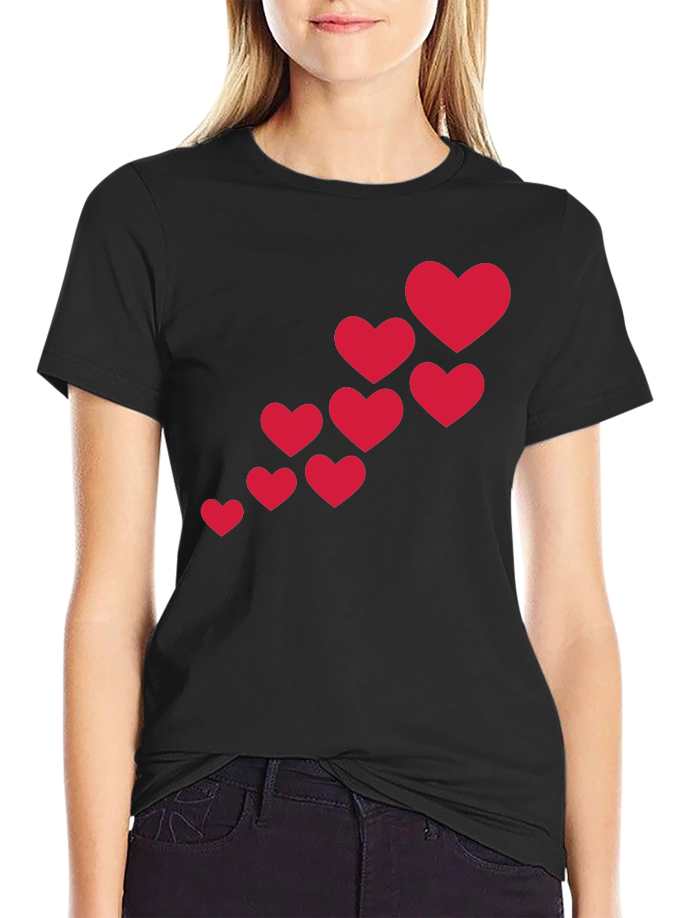 Heart Cascade Black T-Shirt