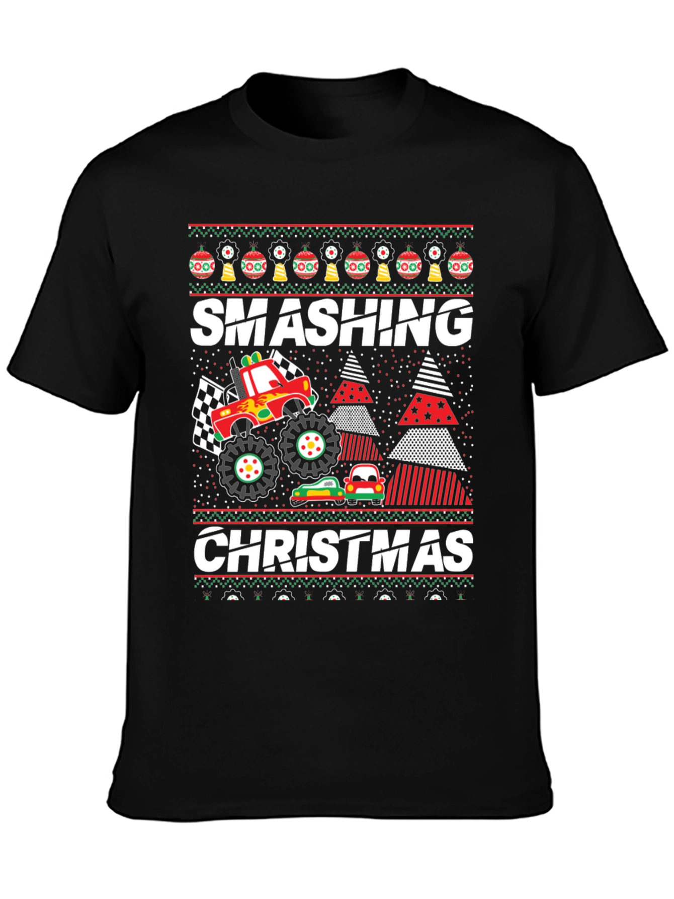 Smashing Christmas Monster Truck Ugly Holiday T-Shirt
