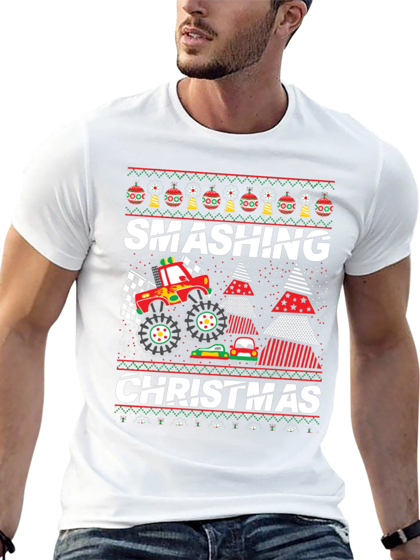 Smashing Christmas Monster Truck Ugly Holiday T-Shirt