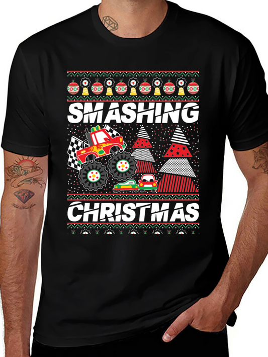 Smashing Christmas Monster Truck Ugly Holiday T-Shirt