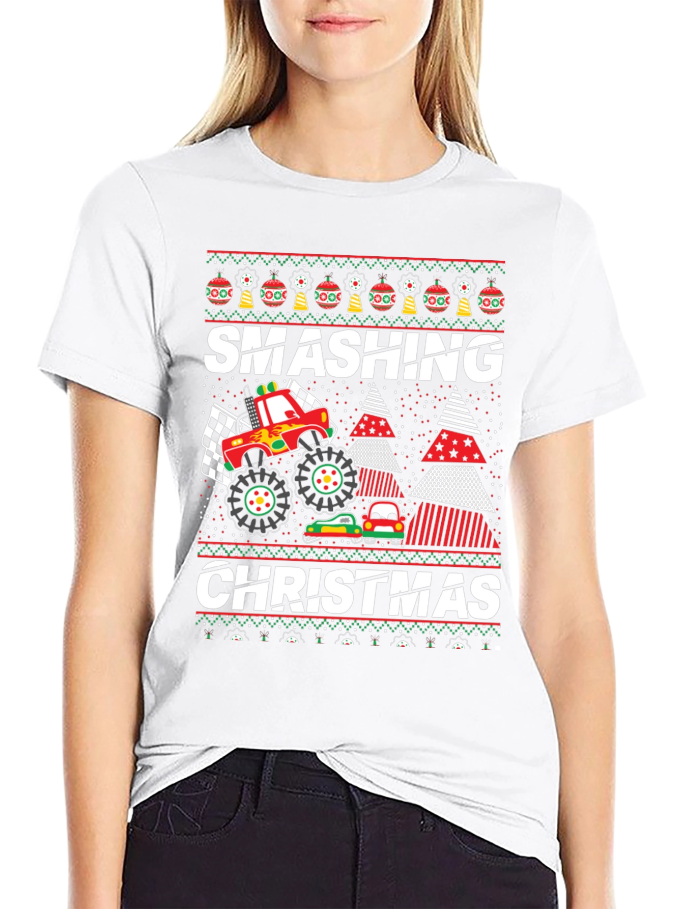 Smashing Christmas Monster Truck Ugly Holiday T-Shirt