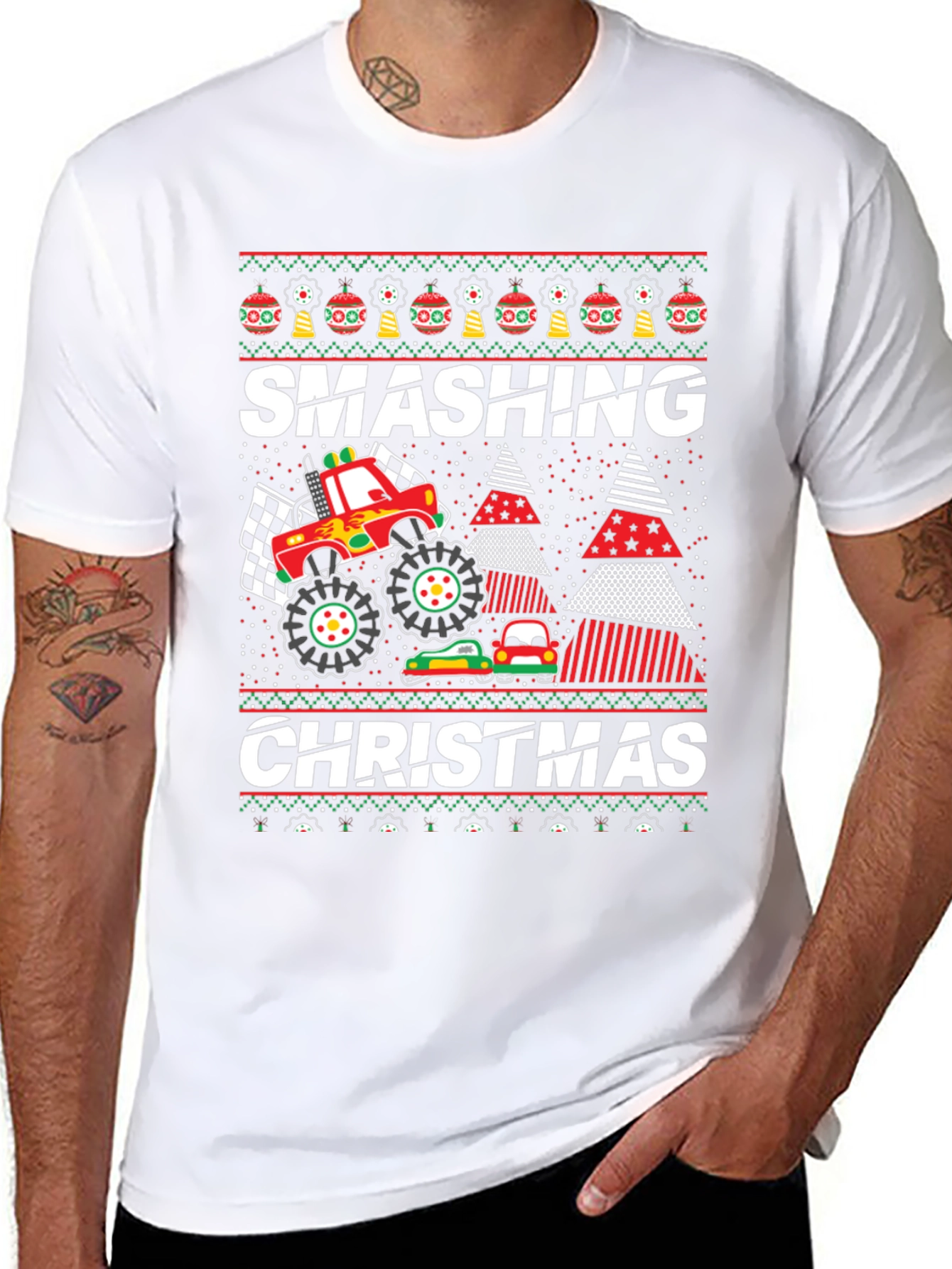 Smashing Christmas Monster Truck Ugly Holiday T-Shirt