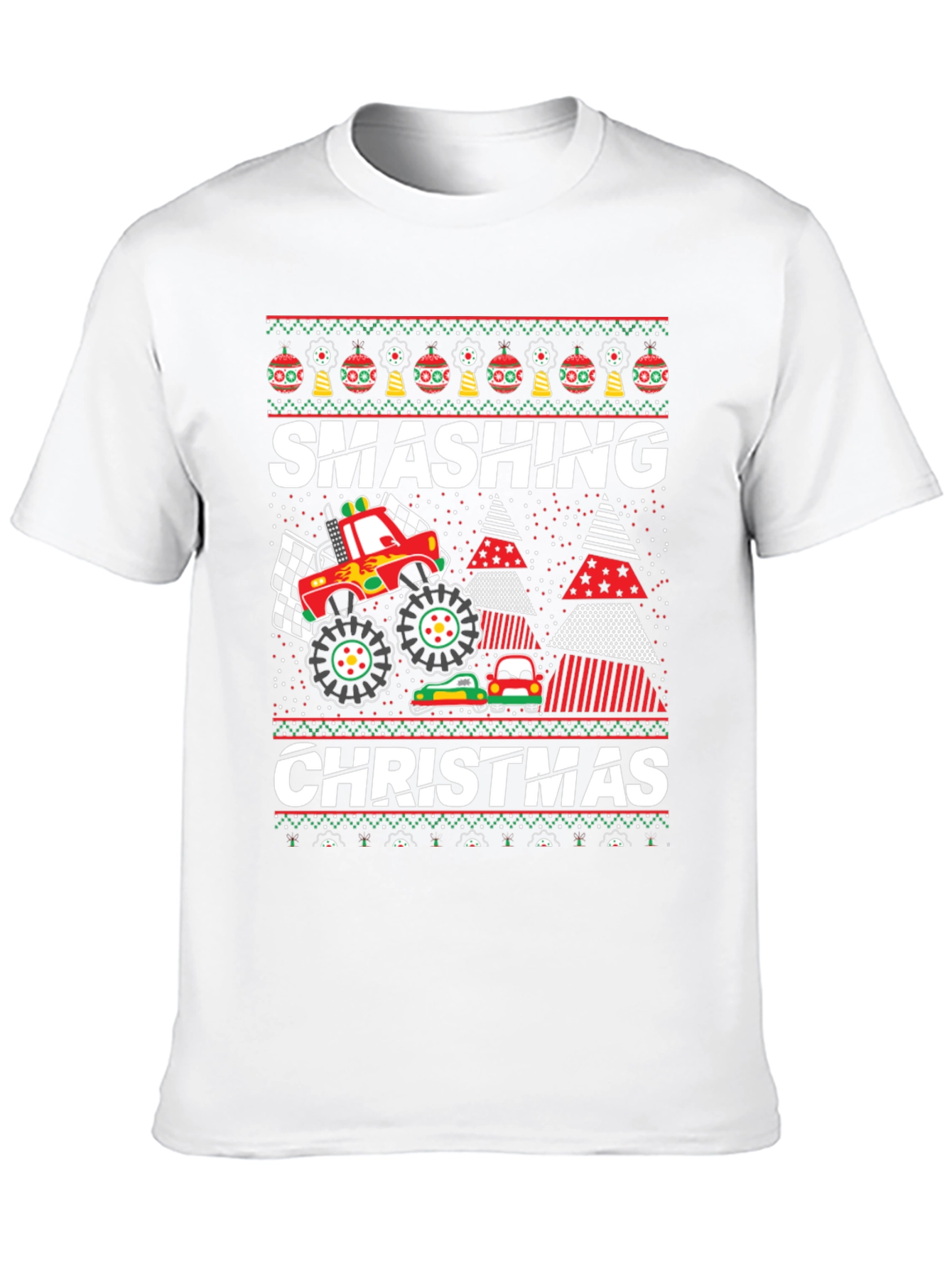 Smashing Christmas Monster Truck Ugly Holiday T-Shirt