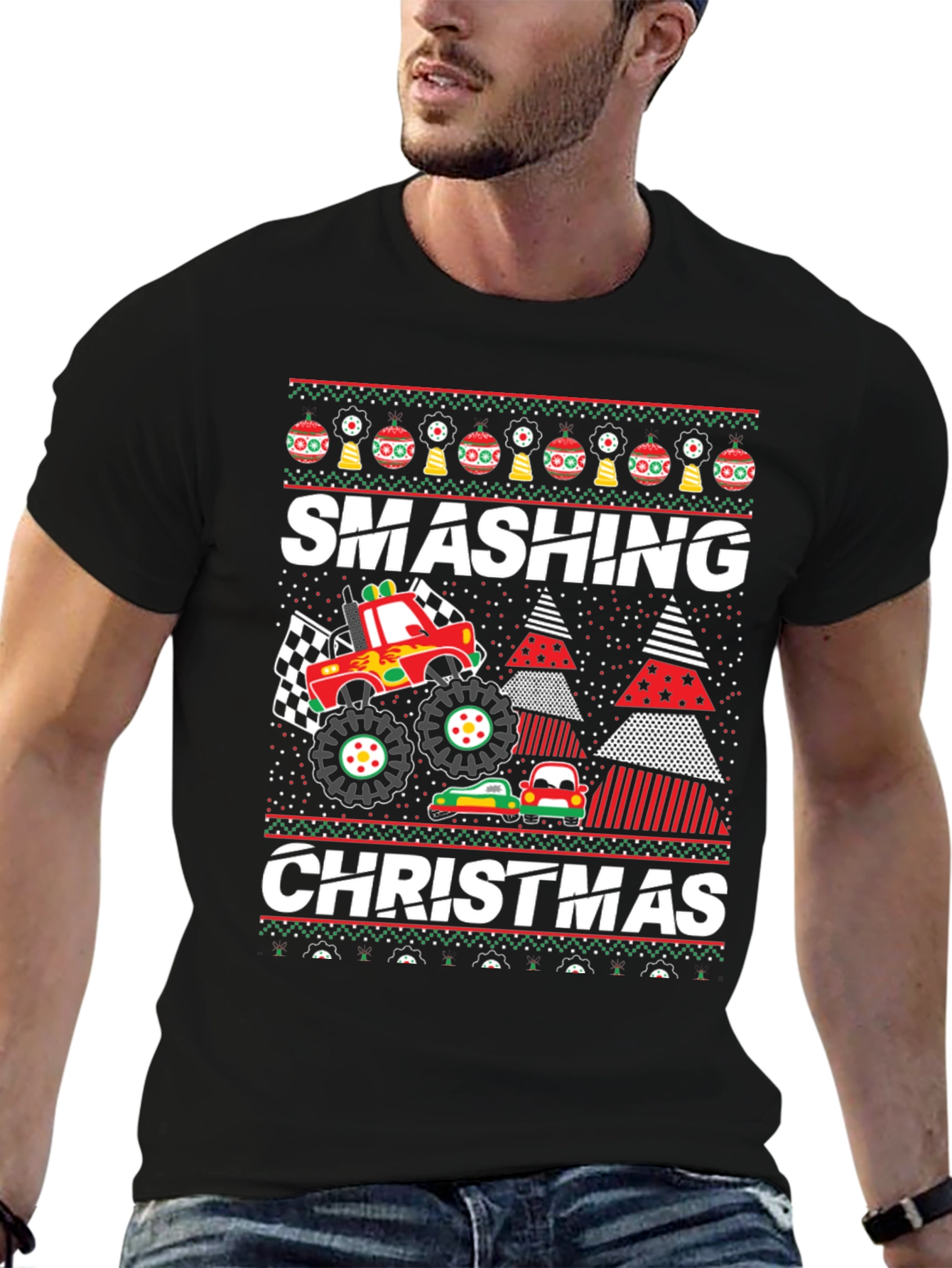 Smashing Christmas Monster Truck Ugly Holiday T-Shirt