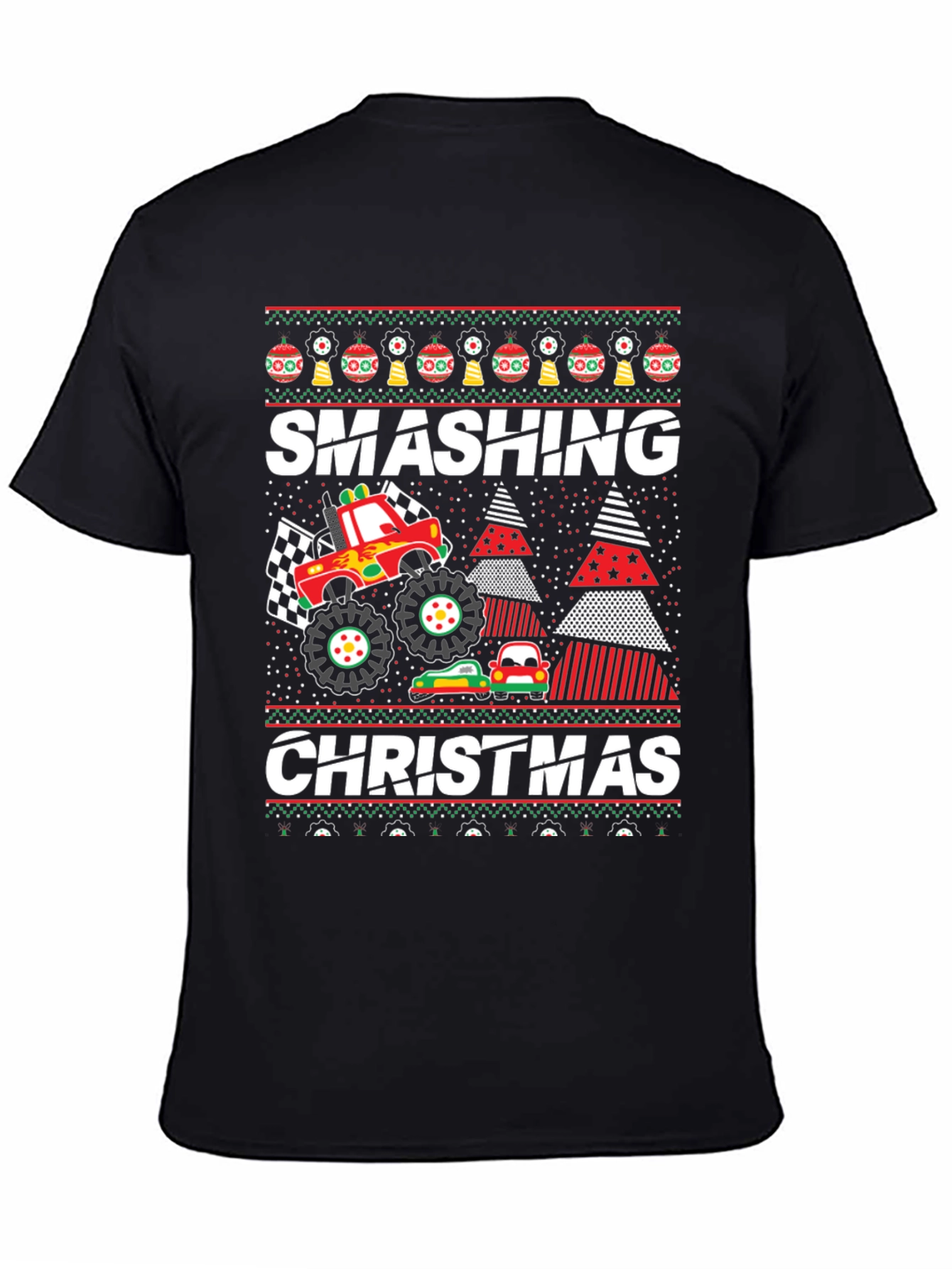 Smashing Christmas Monster Truck Ugly Holiday T-Shirt