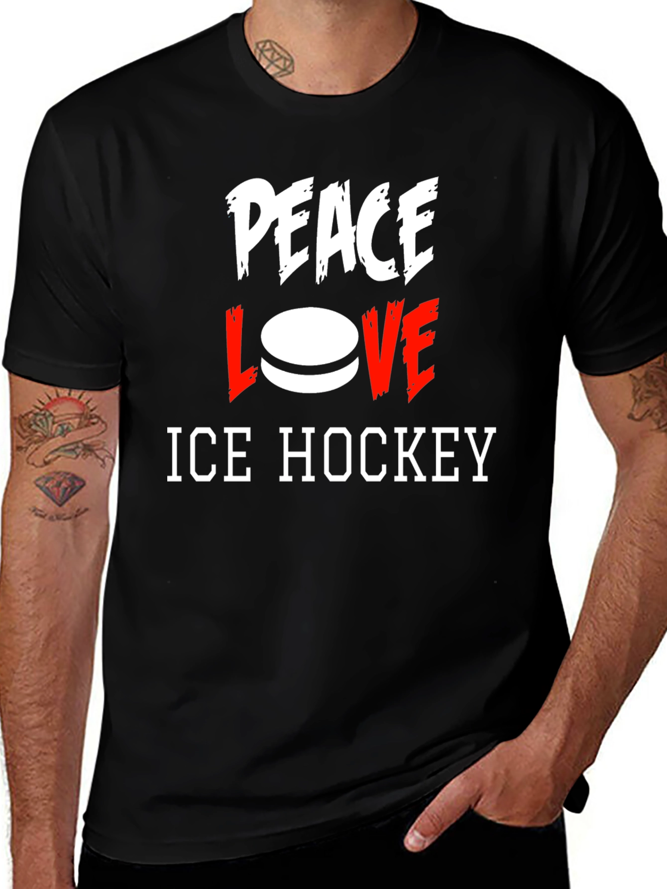 Peace Love Ice Hockey Graphic T-Shirt