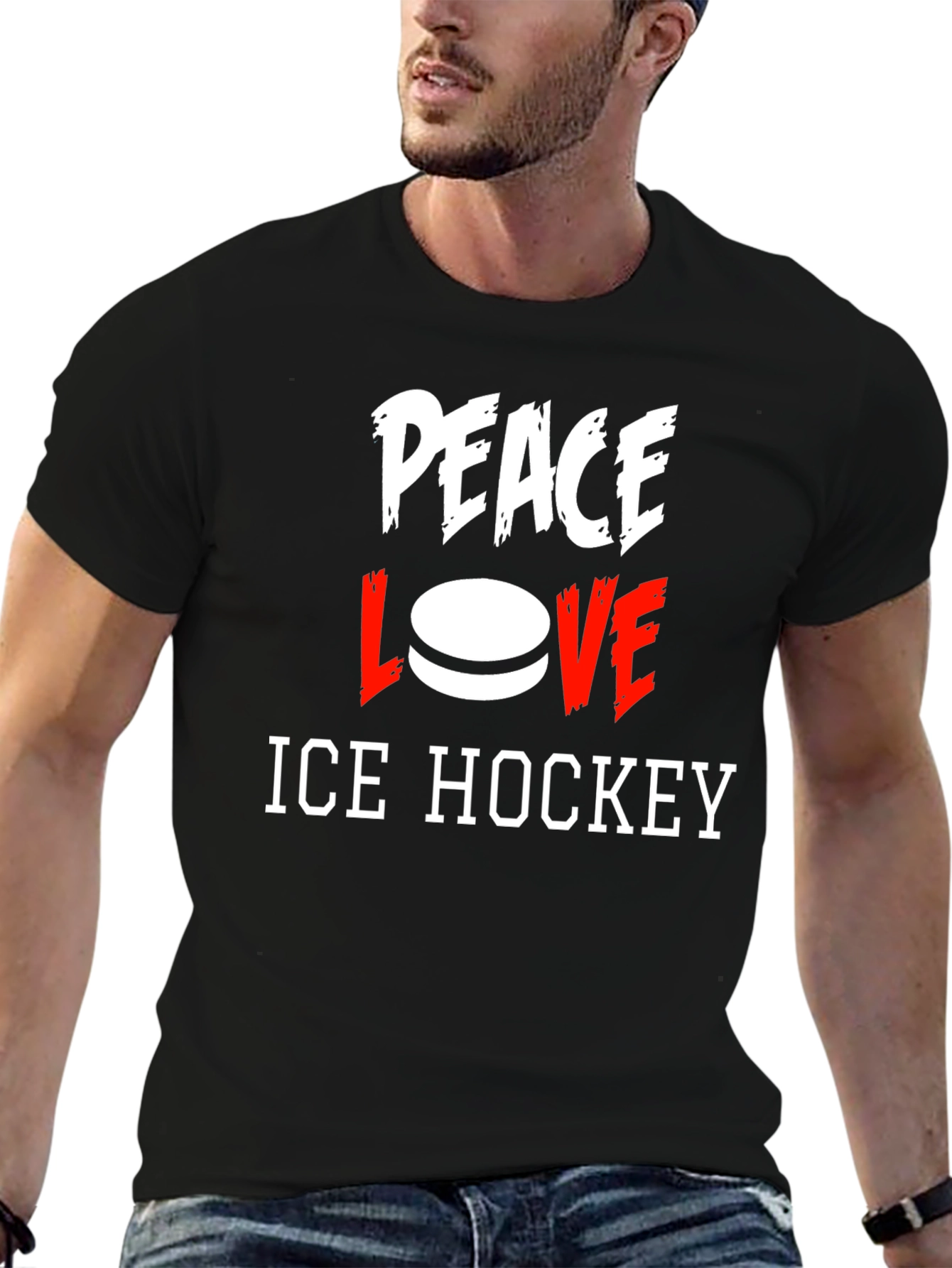 Peace Love Ice Hockey Graphic T-Shirt
