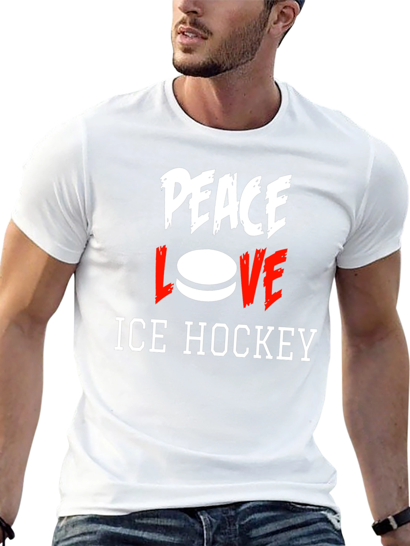 Peace Love Ice Hockey Graphic T-Shirt