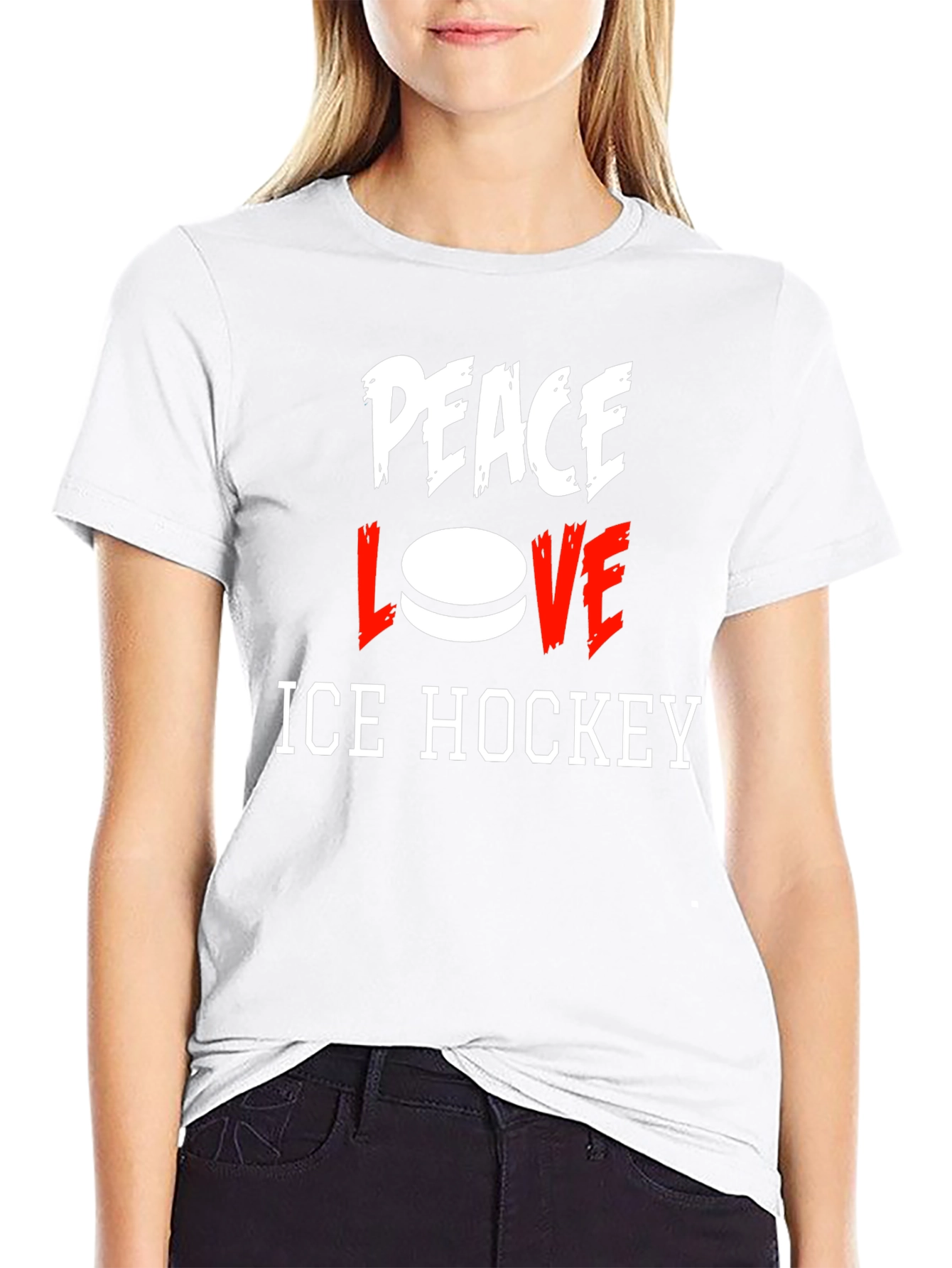 Peace Love Ice Hockey Graphic T-Shirt