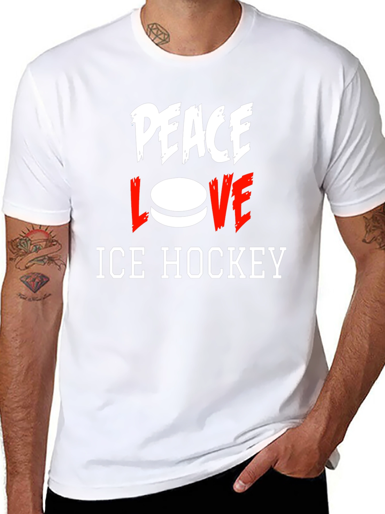 Peace Love Ice Hockey Graphic T-Shirt