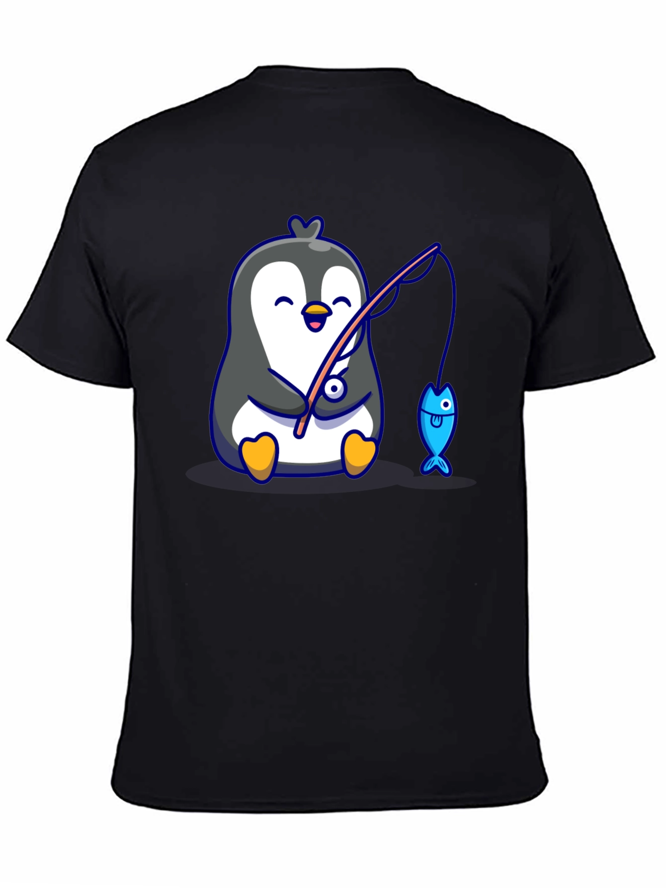 Cute Penguin Fishing Graphic T-Shirt