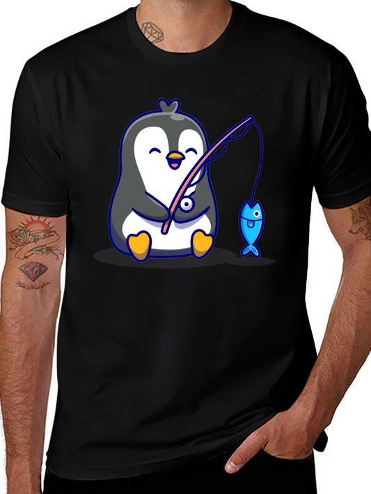 Cute Penguin Fishing Graphic T-Shirt